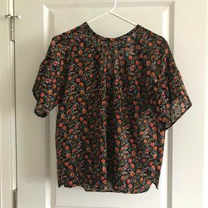 LOFT blouse, floral, black, size Medium Petite